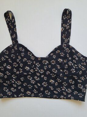 Black White Ditsy Floral Cropped Cami Top 4 Festival Summer Tank Daisy